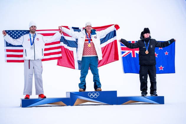 Milano Cortina 2026 Olympic Winter games, Winterspiele,Spiele, Summer games LIVIGNO, ITALY - FEBRUARY 10: Alex Hall of USA, Birk Ruud of Norway and Luca Harrington of New Zealand on the podium of the Freestyle Skiing Slopestyle Competition Milano Cortina 2026 Olympic Winter Games on February 10, 2026 Mine Kasapoglu Anadolu Livigno Italy. Editorial use only. Please get in touch for any other usage.  Copyright: x2026xAnadoluxMinexKasapoglux