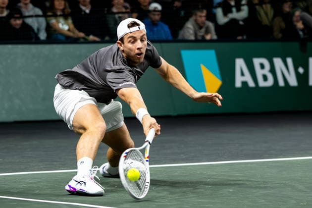 ROTTERDAM, NETHERLANDS - FEBRUARY 10:Tallon Griekspoor of the Netherlands reaches for the ball in his Men s Doubles First Round match with Botic van de Zandschulp of the Netherlands during Day Two of the ABN AMRO Open at the Rotterdam Ahoy on February 10, 2026 in Rotterdam, Netherlands. (Photo by Rene Nijhuis) SPO  Copyright: xRenexNijhuis