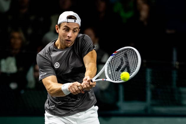 ROTTERDAM, NETHERLANDS - FEBRUARY 10:Tallon Griekspoor of the Netherlands plays a backhand in his Men s Doubles First Round match with Botic van de Zandschulp of the Netherlands during Day Two of the ABN AMRO Open at the Rotterdam Ahoy on February 10, 2026 in Rotterdam, Netherlands. (Photo by Rene Nijhuis) SPO  Copyright: xRenexNijhuis