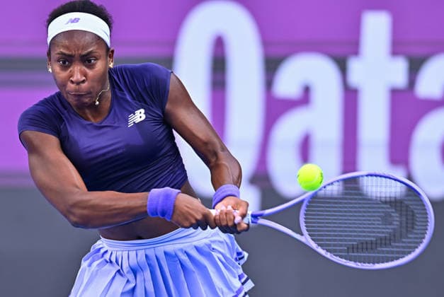 February 10, 2026, Doha, Qatar: Coco Gauff of the United States plays against Elisabetta Cocciaretto of Italy (Not Seen) during their round of 32 match at the WTA, Tennis Damen Qatar TotalEnergies Open 2026 tennis tournament at the Khalifa International Tennis Complex. .?? Elisabetta Cocciaretto won against Coco Gauff 6-4,6-2 Doha Qatar - ZUMAs197 20260210_aaa_s197_079 Copyright: xNoushadxVariyattiyakkalx
