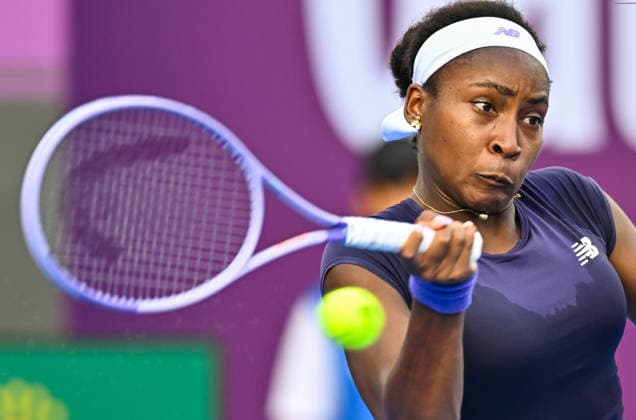 February 10, 2026, Doha, Qatar: Coco Gauff of the United States plays against Elisabetta Cocciaretto of Italy (Not Seen) during their round of 32 match at the WTA, Tennis Damen Qatar TotalEnergies Open 2026 tennis tournament at the Khalifa International Tennis Complex. .?? Elisabetta Cocciaretto won against Coco Gauff 6-4,6-2 WTA Qatar TotalEnergies Open 2026-Round Of 32 In Doha, Qatar - 10 Feb 2026  - ZUMAs197 20260210_aaa_s197_080 Copyright: xNoushadxVariyattiyakkalx