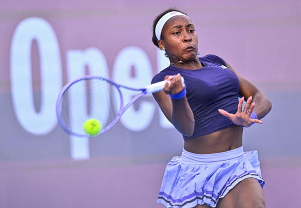 February 10, 2026, Doha, Qatar: Coco Gauff of the United States plays against Elisabetta Cocciaretto of Italy (Not Seen) during their round of 32 match at the WTA, Tennis Damen Qatar TotalEnergies Open 2026 tennis tournament at the Khalifa International Tennis Complex. .?? Elisabetta Cocciaretto won against Coco Gauff 6-4,6-2 Doha Qatar - ZUMAs197 20260210_aaa_s197_094 Copyright: xNoushadxVariyattiyakkalx