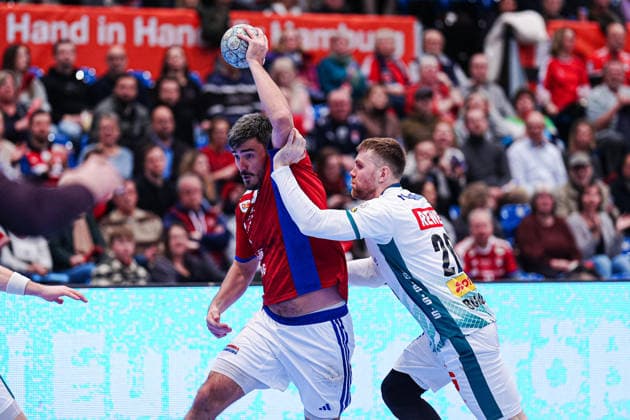 Jacob Lassen Handball Sport Verein Hamburg, 09 , William Bogojevic SC DHfK Leipzig, 20 GER, Handball Sport Verein Hamburg vs SC DHfK Leipzig, Handball, 1 Bundesliga, Matchday 20, Season 2025 2026, 10 02 2026 GER, Handball Sport Verein Hamburg vs SC DHfK Leipzig, Handball, 1 Bundesliga, Matchday 20, Season 2025 2026, 10 02 2026 Hamburg Copyright: xEibner-Pressefoto MarcelxvonxFehrnx EP_MFN
