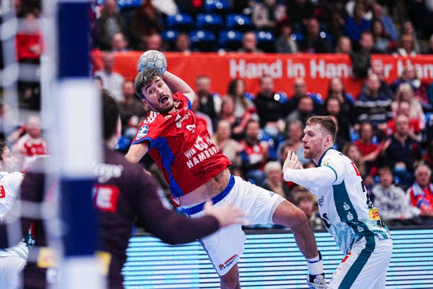 Throw Goal Jacob Lassen Handball Sport Verein Hamburg, 09 GER, Handball Sport Verein Hamburg vs SC DHfK Leipzig, Handball, 1 Bundesliga, Matchday 20, Season 2025 2026, 10 02 2026 GER, Handball Sport Verein Hamburg vs SC DHfK Leipzig, Handball, 1 Bundesliga, Matchday 20, Season 2025 2026, 10 02 2026 Hamburg Copyright: xEibner-Pressefoto MarcelxvonxFehrnx EP_MFN