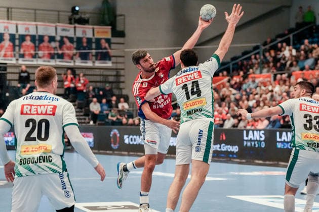 Germany Handball Bundesliga, DAIKIN HBL 2025 26, 20 Matchday Handball Sport Verein Hamburg vs SC DHfK Leipzig Sporthalle Hamburg Hamburg William Bogojevic SC DHfK Leipzig, 20 , Marko Mamic SC DHfK Leipzig, 14 , Luka Rogan SC DHfK Leipzig, 33 , Jacob Lassen HSV Hamburg, 9 Copyright: xStefanxTrochax