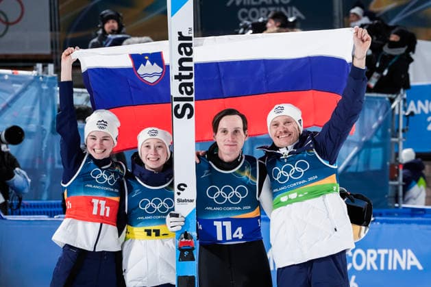 Winter Olympics in Milan Cortina 2026 Val di Fiemme, Italy 20260210. Nika Vodan, Anze Lanisek, Domen Prevc and Nika Prevc from Slovenia win the gold medal in the mixed team competition in Ski jumping, Skispringen, Ski, nordisch in Predazzo during the Winter Olympics in Milano Cortina 2026. Photo: Terje Pedersen NTB Val di Fiemme Italy EDITORIAL USE ONLY. RESTRICTED USE FOR BETTING COMPANIES Ref:_SPO6UuaeYp6Sw4.jpg *** Winter Olympics in Milan Cortina 2026 Val di Fiemme, Italy 20260210 Nika Vodan, Anze Lanisek, Domen Prevc and Nika Prevc from Slovenia win the gold medal in the mixed team competition in ski jumping in Predazzo during the Winter Olympics in Milano Cortina 2026 Photo Terje Pedersen NTB Val di Fiemme Italy EDITORIAL USE ONLY RESTRICTED USE FOR BETTING COMPANIES  Copyright: xTerjexPedersenx xNTBx