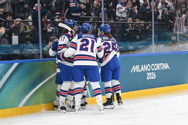HARVEY score the goal, team USA celebration during Ice hockey, Eishockey - CANADA vs USA, Olympic Winter games, Winterspiele,Spiele, Summer games Milano-Cortina 2026 in Milano, Italy, February 10 2026  Copyright: xFilippoxTomasi IPAxSportx xipa-agency.netx xx IPA_71238147 IPA_Agency_IPA71238147