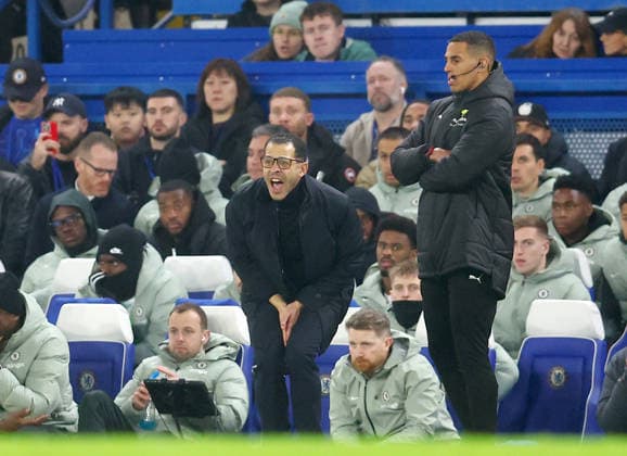 London, England, 10th February 2026. Liam Rosenior manager of Chelsea reacts on the touchline during the Chelsea vs Leeds United Premier League match at Stamford Bridge, London. Picture credit should read: Paul Terry Sportimage EDITORIAL USE ONLY. No use with unauthorised audio, video, data, fixture lists, club league logos or live services. Online in-match use limited to 120 images, no video emulation. No use in betting, games or single club league player publications. SPI_029_PT_Chelsea_v_Leeds_United SPI-4517-0030