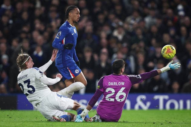 10th February 2026; Stamford Bridge, Chelsea, London, England: Premier League Football, Chelsea versus Leeds United; Joao Pedro of Chelsea scores in the 24th minute  IanxStephen Content restricted for UK based newspaper