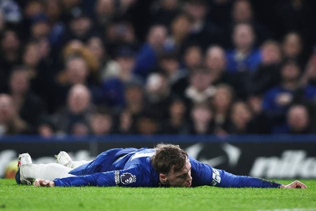 10th February 2026; Stamford Bridge, Chelsea, London, England: Premier League Football, Chelsea versus Leeds United; Cole Palmer of Chelsea on the ground  IanxStephen Content restricted for UK based newspaper