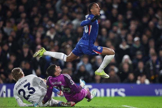 10th February 2026; Stamford Bridge, Chelsea, London, England: Premier League Football, Chelsea versus Leeds United; Joao Pedro of Chelsea scores in the 24th minute  IanxStephen Content restricted for UK based newspaper