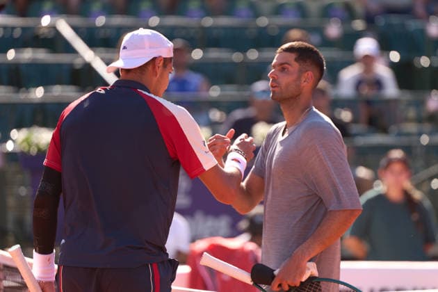 Facundo Diaz Acosta of Argentina greets Alejandro Tabilo of Chile at the net after his loss of the round of 32 of Argentina Open at Buenos Aires Lawn Tennis Club on February 10, 2026 in Buenos Aires, Argentina. (Photo by Camilla Stolen, Imago) Buenos Aires Buenos Aires Copyright: xCamillaxStolenx L1104374