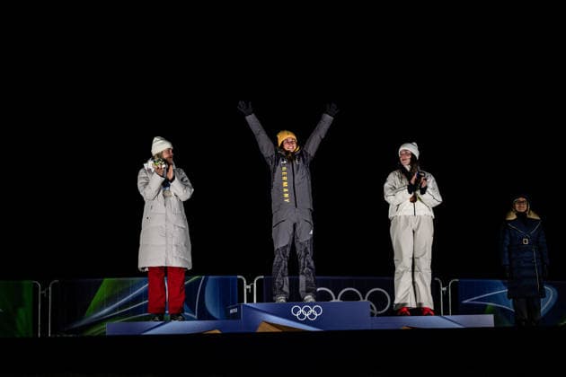 Gold medalist Julia Taubitz of Germany, silver medalist Elina Bota of Latvia and bronze medalist Ashley Farquharson of the United States on the podium after the Women s Singles Luge competition at the 2026 Olympic Winter games, Winterspiele,Spiele, Summer games on February 10, 2026 in Cortina d Ampezzo, Italy. *** Gold medalist Julia Taubitz of Germany, silver medalist Elina Bota of Latvia and bronze medalist Ashley Farquharson of the United States on the podium after the Women s Singles Luge competition at the 2026 Olympic Winter Games on February 10, 2026 in Cortina d Ampezzo, Italy Copyright: HMBxMedia MarcxNiemeyer