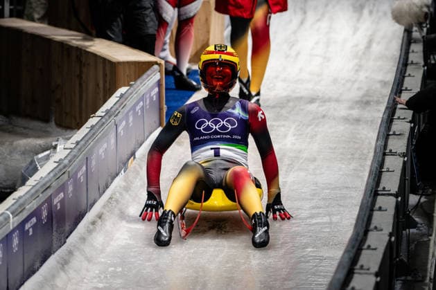 Julia Taubitz of Germany celebrates winning the gold medal in the finish area after the Women s Singles Luge competition at the 2026 Olympic Winter games, Winterspiele,Spiele, Summer games on February 10, 2026 in Cortina d Ampezzo, Italy. *** Julia Taubitz of Germany celebrates winning the gold medal in the finish area after the Women s Singles Luge competition at the 2026 Olympic Winter Games on February 10, 2026 in Cortina d Ampezzo, Italy Copyright: HMBxMedia MarcxNiemeyer