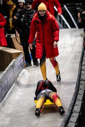 Julia Taubitz of Germany celebrates winning the gold medal in the finish area after the Women s Singles Luge competition at the 2026 Olympic Winter games, Winterspiele,Spiele, Summer games on February 10, 2026 in Cortina d Ampezzo, Italy. *** Julia Taubitz of Germany celebrates winning the gold medal in the finish area after the Women s Singles Luge competition at the 2026 Olympic Winter Games on February 10, 2026 in Cortina d Ampezzo, Italy Copyright: HMBxMedia MarcxNiemeyer