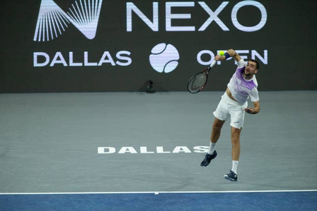 February 10, 2026, Frisco, Texas, USA: MARIN CILIC (CRO) serves during a menÃ¢â‚¬â ¢s singles match at 2026 Nexo Dallas Open at The Ford Center at The Star in Frisco, Texas. Marin Cilic recorded his 600th career win after defeating Leaner Tien, 7:5, 7:6. Frisco USA - ZUMAh193 20260210_zsp_h193_017 Copyright: xDanielxMcGregor-Huyerx
