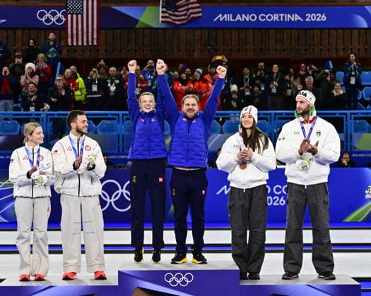 CORTINA, ITALY 20260210 Sweden s Isabella Wrana and Rasmus Wrana with their gold medals in mixed curling in Cortina. On the right, Italy s Stefania Constantini, bronze. *** The image is included in the SPORTS PACKAGE. For others PAYMENT IMAGE ** CORTINA ITALY x10030x *** CORTINA, ITALY 20260210 Sweden s Isabella Wrana and Rasmus Wrana with their gold medals in mixed curling in Cortina On the right, Italy s Stefania Constantini, bronze The image is included in the SPORTS PACKAGE For others PAYMENT IMAGE CORTINA ITALY x10030x  Copyright: xJonasxEkströmer TTx 2026 OLYMPICS MIXED CURLING FINAL