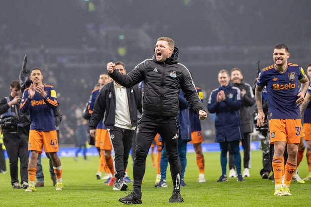 Tottenham Hotspur v Newcastle United, Premier League, Football, Tottenham Hotspur Stadium, London, UK - 10 Feb 2026 A delighted Newcastle United Manager Eddie Howe celebrates at full time London Tottenham Hotspur Stadium Tottenham GBR, UK NEWSPAPERS OUT Copyright: xEllixBirchx