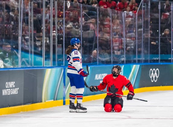February 10, 2026, Milan, Lombardy, USA: Forward Laura Stacey 7 of Team Canada looks at Forward Kelly Pannek 12 of Team United States after a play during their match in the Preliminary Round Group A at the Milano Santagiulia Ice hockey, Eishockey Arena in MILAN, Italy during the 2026 Milano Cortina Winter Olympics. Team USA defeats Canada, 5-0. Olympics 2026: Milano Cortina: Ice Hockey WomenÃ¢â‚¬â ¢S: Kelly Pannek, Jocelyne Larocque,  - ZUMAa161 20260210_aaa_a161_095 Copyright: xWalterxG.xArcexSr.x