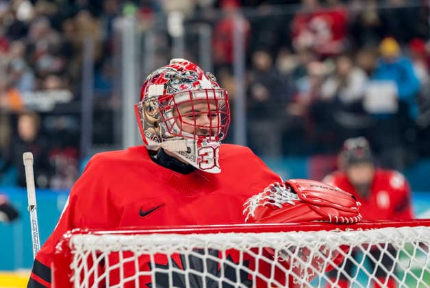 February 10, 2026, Milan, Lombardy, USA: Goalkeeper Emerance Maschmeyer 38 of Team Canada plays against Team USA in the Preliminary Round Group A at the Milano Santagiulia Ice hockey, Eishockey Arena in MILAN, Italy during the 2026 Milano Cortina Winter Olympics. Team USA defeats Canada, 5-0. Milan USA - ZUMAa161 20260210_aaa_a161_155 Copyright: xWalterxG.xArcexSr.x