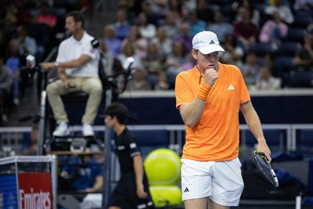 February 10, 2026, Frisco, Texas, USA: ALEX MICHELSEN (USA) reacts during a menÃ¢â‚¬â ¢s singles match at 2026 Nexo Dallas Open at The Ford Center at The Star in Frisco, Texas. Michelson defeated Dimitrov, 5:7, 6:4, 6:4. Frisco USA - ZUMAh193 20260210_zsp_h193_057 Copyright: xDanielxMcGregor-Huyerx