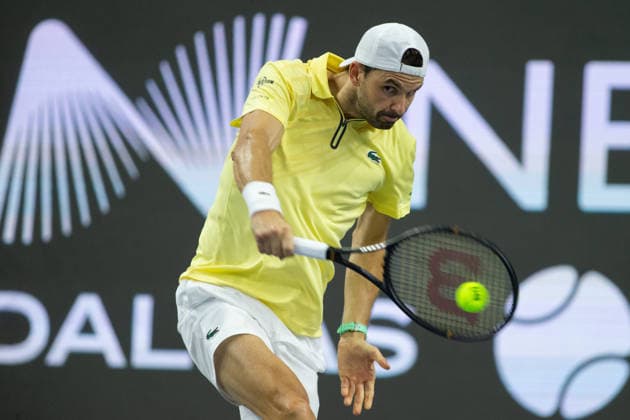 February 10, 2026, Frisco, Texas, USA: GRIGOR DIMITROV (BUL) hits the ball during a menÃ¢â‚¬â ¢s singles match at 2026 Nexo Dallas Open at The Ford Center at The Star in Frisco, Texas. Michelson defeated Dimitrov, 5:7, 6:4, 6:4. Frisco USA - ZUMAh193 20260210_zsp_h193_076 Copyright: xDanielxMcGregor-Huyerx