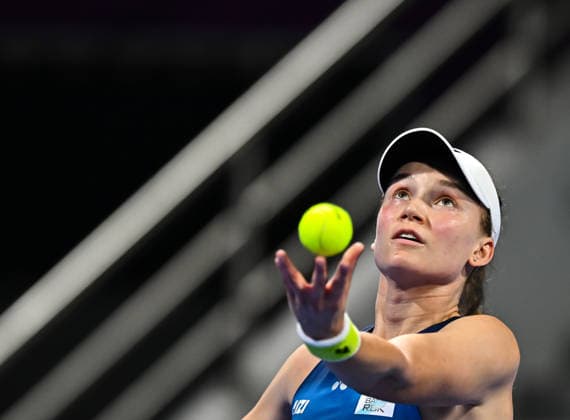 February 10, 2026, Doha, Qatar: Elena Rybakina of Kazakhstan plays against Xinyu Wang of China (not in view) during their round of 32 match at the WTA, Tennis Damen Qatar TotalEnergies Open 2026 tennis tournament at the Khalifa International Tennis Complex. Elena Rybakina won against Xinyu Wang 6-2,6-4. Doha Qatar - ZUMAs197 20260210_aaa_s197_433 Copyright: xNoushadxVariyattiyakkalx