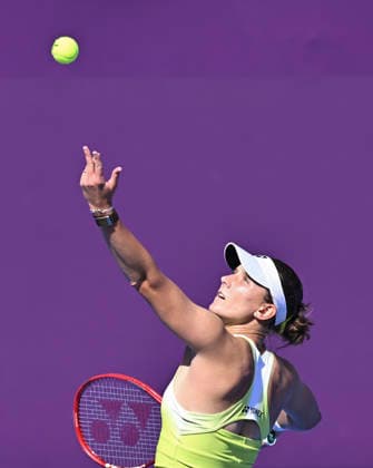 WTA, Tennis Damen QATAR TOTALENERGIES OPEN 2026-ROUND OF 16 Varvara Gracheva of France competes in her round of 16 match against Maria Sakkari of Greece during the WTA Qatar TotalEnergies Open 2026 tennis tournament at the Khalifa International Tennis Complex in Doha, Qatar, on February 11, 2026. ¨¨ DOHA Qatar Copyright: xNOUSHADx