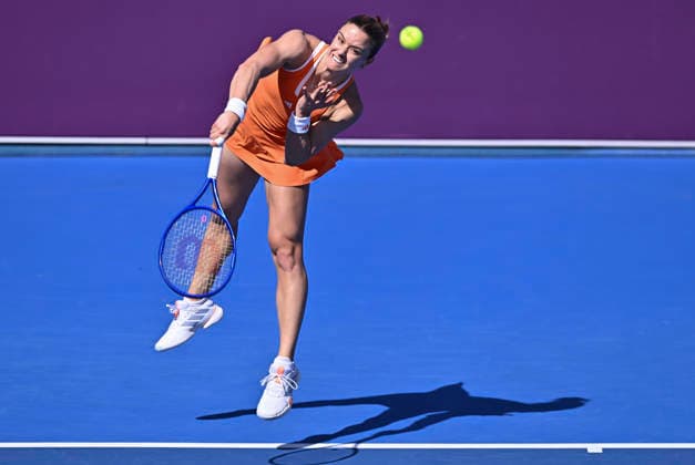 WTA, Tennis Damen QATAR TOTALENERGIES OPEN 2026-ROUND OF 16 Maria Sakkari of Greece competes in her round of 16 match against Varvara Gracheva of France during the WTA Qatar TotalEnergies Open 2026 tennis tournament at the Khalifa International Tennis Complex in Doha, Qatar, on February 11, 2026. ¨¨ DOHA Qatar Copyright: xNOUSHADx