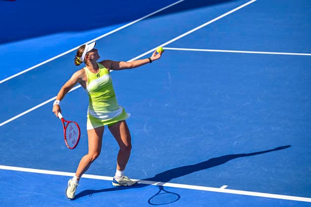 WTA, Tennis Damen QATAR TOTALENERGIES OPEN 2026-ROUND OF 16 Varvara Gracheva of France competes in her round of 16 match against Maria Sakkari of Greece during the WTA Qatar TotalEnergies Open 2026 tennis tournament at the Khalifa International Tennis Complex in Doha, Qatar, on February 11, 2026. ¨¨ DOHA Qatar Copyright: xNOUSHADx