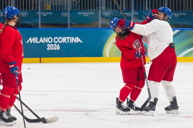 From left Czech Adela Sapovalivova, Vendula Pribylova in action during the training session at the Milano Cortina 2026 Winter Olympic Games, Olympische Spiele, Olympia, OS in Milan, Italy, on February 11, 2026. (CTKxPhoto MichalxKamaryt) CTKPhotoP2026021104362  CTKPhotoP2026021104362