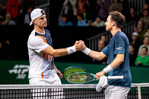 ROTTERDAM, NETHERLANDS - FEBRUARY 11: Marton Fucsovics of Hungary and Guy den Ouden of the Netherlands shake hands after their Men s Singles First Round match during Day Three of the ABN AMRO Open at the Rotterdam Ahoy on February 11, 2026 in Rotterdam, Netherlands. (Photo by Rene Nijhuis) SPO  Copyright: xRenexNijhuis