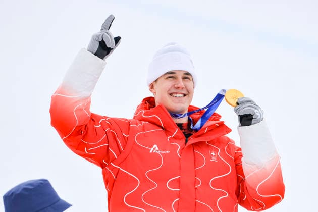 OLYMPICS - Winter Olympic Games, Olympische Spiele, Olympia, OS Milano Cortina 2026 BORMIO,ITALY,11.FEB.26 - OLYMPICS, ALPINE SKIING - Winter Olympic Games Milano Cortina 2026, Super G, men, medal ceremony. Image shows the rejoicing of Franjo von Allmen (SUI). Keywords: medal.  GEPAxpictures xWolfgangxGrebien