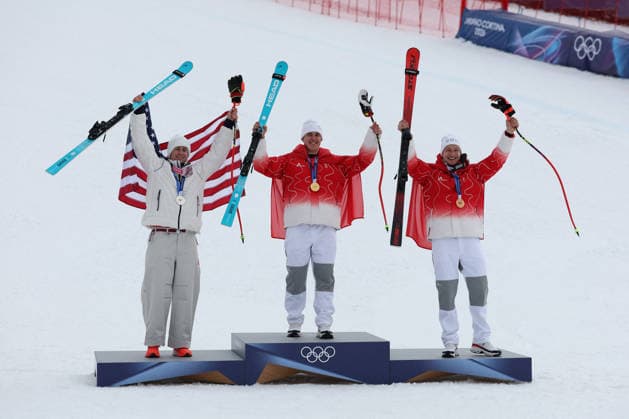 GIOCHI OLIMPICI - Olimpiadi Invernali Milano-Cortina 2026 - Alpine Skiing Men s Super-G R Cochran-Siegle (USA, F Von Allmen (SUI), M Odermatt (SUI) during the Olympic Milano-Cortina 2026, Alpine Skiing Men s SuperG on February 11, 2026 at Stelvio Ski Centre in Bormio, Italy during the Olympic Milano-Cortina 2026, Alpine Skiing Men s SuperG on February 11, 2026 at Stelvio Ski Centre in Bormio, Italy Cortina D Ampezzo Italy  Copyright: xIPAxSport ABACAx