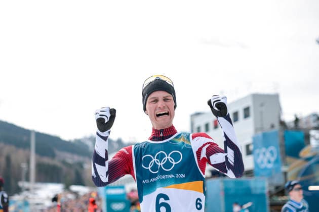OLYMPICS - Winter Olympic Games, Olympische Spiele, Olympia, OS Milano Cortina 2026 TESERO,ITALY,11.FEB.26 - OLYMPICS, NORDIC SKIING, NORDIC COMBINED, CROSS COUNTRY - Winter Olympic Games Milano Cortina 2026, 10km Gundersen, men. Image shows the rejoicing of Johannes Lamparter (AUT).  GEPAxpictures xMatthiasxTrinkl