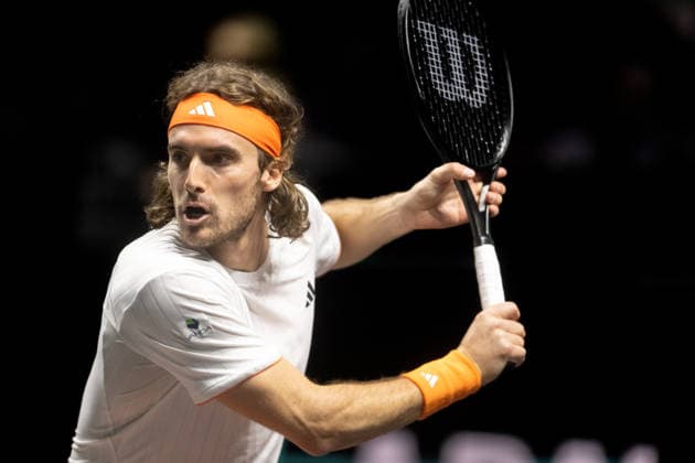 ROTTERDAM, NETHERLANDS - FEBRUARY 11: Stefanos Tsitsipas of Greece in action against Arthur Rinderknech of France on Day 3 of the ABN AMRO Open at Rotterdam Ahoy on February 11, 2026 in Rotterdam, Netherlands. (Photo by Andy Astfalck) Netherlands Copyright: xAndyxAstfalckx
