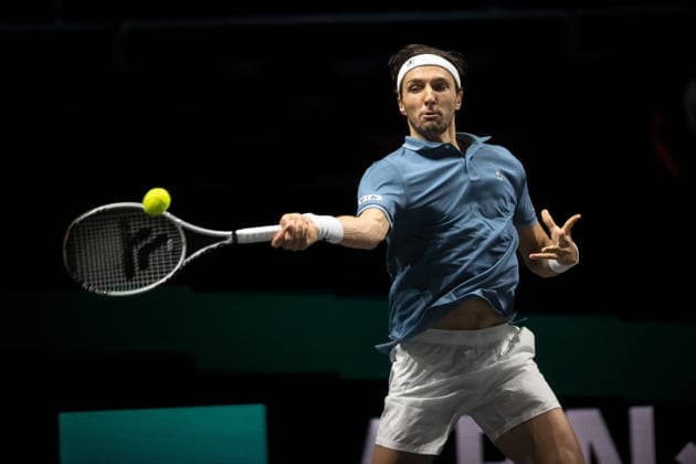 ROTTERDAM, NETHERLANDS - FEBRUARY 11: Arthur Rinderknech of France in action against Stefanos Tsitsipas of Greece on Day 3 of the ABN AMRO Open at Rotterdam Ahoy on February 11, 2026 in Rotterdam, Netherlands. (Photo by Andy Astfalck) Netherlands Copyright: xAndyxAstfalckx