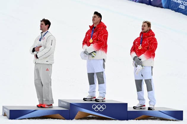 Rg Bormio 11 02 2026 - Olimpiadi Milano Cortina 2026 Alpine Skiing Men™s Supr G foto Image nella foto: Franjo von Allmen-Ryan Cochran Siegle-Marco Odermatt 