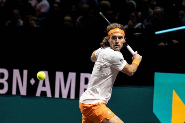 ROTTERDAM, NETHERLANDS - FEBRUARY 11: Stefanos Tsitsipas of Greece in action against Arthur Rinderknech of France on Day 3 of the ABN AMRO Open at Rotterdam Ahoy on February 11, 2026 in Rotterdam, Netherlands. (Photo by Andy Astfalck) Netherlands Copyright: xAndyxAstfalckx