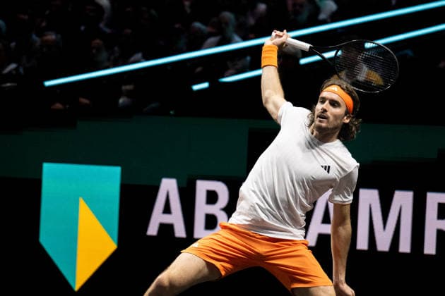 ROTTERDAM, NETHERLANDS - FEBRUARY 11: Stefanos Tsitsipas of Greece in action against Arthur Rinderknech of France on Day 3 of the ABN AMRO Open at Rotterdam Ahoy on February 11, 2026 in Rotterdam, Netherlands. (Photo by Andy Astfalck) Netherlands Copyright: xAndyxAstfalckx