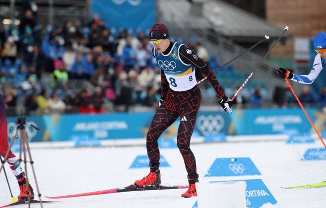 Olympische Winterspiele, Olympia, Nordische Kombination, Individual Gundersen Normal Hill 10km, Langlauf, Val di Fiemme, Tesero GEIGER Vinzenz (GER) in der Loipe beim Langlauf *** Olympic Winter Games, Olympic Games, Nordic Combined, Individual Gundersen Normal Hill 10km, cross-country skiing, Val di Fiemme, Tesero GEIGER Vinzenz GER in the cross-country skiing track