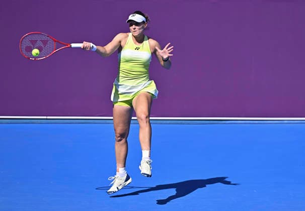 WTA, Tennis Damen Qatar TotalEnergies Open 2026-round of 16 - 11 Feb 2026 Varvara Gracheva of France plays against Maria Sakkari of Greece ( not in view) during the round of 16 match at the WTA Qatar TotalEnergies Open 2026 tennis tournament at the Khalifa International Tennis Complex. Maria Sakkari won against Varvara Gracheva 6-7,6-0.?? Doha Qatar Copyright: xNoushadxVariyattiyakkalx xSOPAxImagesx NVRITYAKAL1-003