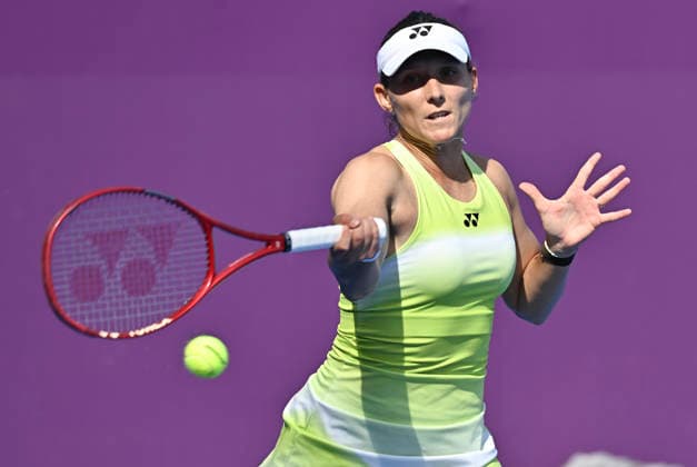 WTA, Tennis Damen Qatar TotalEnergies Open 2026-round of 16 - 11 Feb 2026 Varvara Gracheva of France plays against Maria Sakkari of Greece ( not in view) during the round of 16 match at the WTA Qatar TotalEnergies Open 2026 tennis tournament at the Khalifa International Tennis Complex. Maria Sakkari won against Varvara Gracheva 6-7,6-0.?? Doha Qatar Copyright: xNoushadxVariyattiyakkalx xSOPAxImagesx NVRITYAKAL1-026