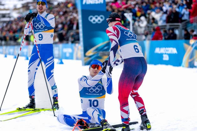 OLYMPICS - Winter Olympic Games, Olympische Spiele, Olympia, OS Milano Cortina 2026 TESERO,ITALY,11.FEB.26 - OLYMPICS, NORDIC SKIING, NORDIC COMBINED, CROSS COUNTRY - Winter Olympic Games Milano Cortina 2026, 10km Gundersen, men. Image shows Ilkka Herola, Eero Hirvonen (FIN) and Johannes Lamparter (AUT).  GEPAxpictures xMatthiasxTrinkl