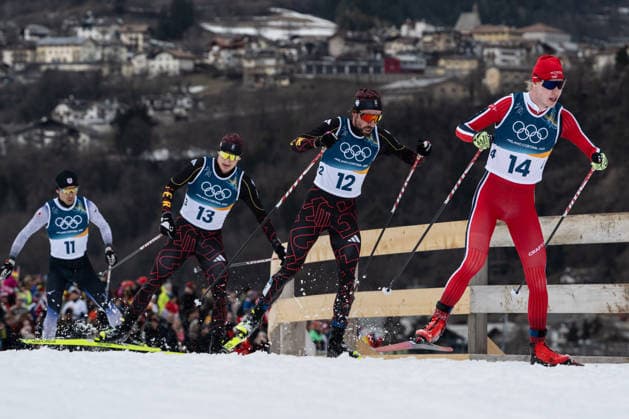Andreas Skoglund ( Norwegen ), Johannes Rydzek ( Deutschland ), Julian Schmid ( Deutschland ) und Akito Watabe ( Japan ), Nordic Combined Individual Men, Milano Cortina 2026 Olympic Games, Olympische Spiele, Olympia, OS 11-02-2026 *** Andreas Skoglund Norway , Johannes Rydzek Germany , Julian Schmid Germany and Akito Watabe Japan , Nordic Combined Individual Men, Milano Cortina 2026 Olympic Games 11 02 2026 Copyright: HMBxMedia MarcxNiemeyer