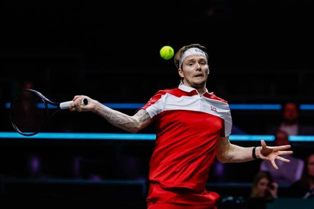 Alexander Bublik in action against Hubert Hurckacz ABN AMRO Open, Day Three, ABN AMRO Open, Rotterdam Ahoy, February 11, 2026, Rotterdam, Netherlands.