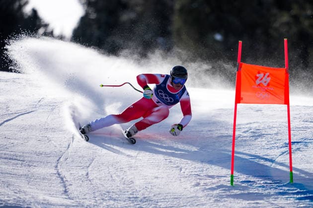Milano Cortina 2026 Olympic Winter games, Winterspiele,Spiele, Summer games BORMIO, ITALY - FEBRUARY 11: Franyo von Allmen of Switzerland in action during the Super G race at the Milano Cortina 2026 Olympic Winter Games on February 11, 2026 Mine Kasapoglu Anadolu Bormio Italy. Editorial use only. Please get in touch for any other usage.  Copyright: x2026xAnadoluxMinexKasapoglux