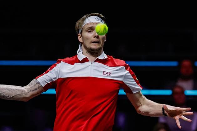 Alexander Bublik in action against Hubert Hurckacz ABN AMRO Open, Day Three, ABN AMRO Open, Rotterdam Ahoy, February 11, 2026, Rotterdam, Netherlands.