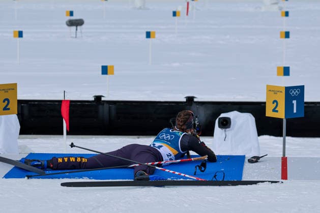 Antholz, Italien 18. Februar 2026: Biathlon 15km Einzel Frauen - Olympia 2026 Im Bild: Vanessa Voigt (GER) beim Liegendschießen. Anterselva Biathlon Arena *** Antholz, Italy 18 February 2026 Biathlon 15km Individual Women 2026 Olympics Pictured Vanessa Voigt GER shooting prone Anterselva Biathlon Arena Copyright: xFotostandx xHettichx