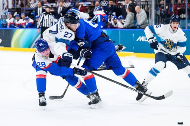 260211 Martin Gernat and Erik Cernak of Slovakia against Eetu Luostarinen of Finland in the men s Ice hockey, Eishockey game between Slovakia and Finland during day 5 of the 2026 Winter Olympics on February 11, 2026 in Milan. Photo: Carl Sandin BILDBYRAN kod CS CS0869 ishockey ice hockey Olympic Games, Olympische Spiele, Olympia, OS olympics winter olympics os ol olympiska spel vinter-os olympiske leker milano cortina 2026 milan cortina 2026 milano cortina 2026 olympic games milano cortina 2026 winter olympic games milano cortina-os milano cortina-ol vinter-ol 5 bbeng slovakia slovakien finland *** 260211 Martin Gernat and Erik Cernak of Slovakia against Eetu Luostarinen of Finland in the men s ice hockey game between Slovakia and Finland during day 5 of the 2026 Winter Olympics on February 11, 2026 in Milan Photo Carl Sandin BILDBYRAN kod CS CS0869 ishockey ice hockey olympic games olympics winter olympics os ol olympiska spel vinter os olympiske leker milano cortina 2026 milan cortina 2026 milano cortina 2026 olympic games milano cortina 2026 winter olympic games milano cortina os milano cortina ol vinter ol 5 bbeng slovakia slovakien finland  Copyright: CARLxSANDIN BB260211CS056